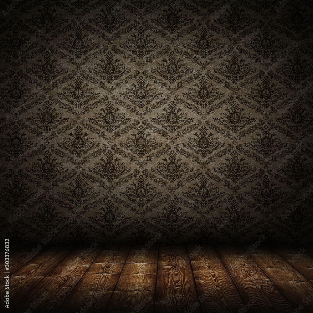 dark interior room with baroque wallpaper dark interior room with baroque wallpaper