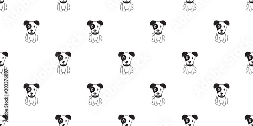 Vector cartoon character jack russell terrier dog seamless pattern background for design. © jaaakworks