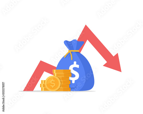Loss from investment,Down arrow stocks graph, concept of financial crisis