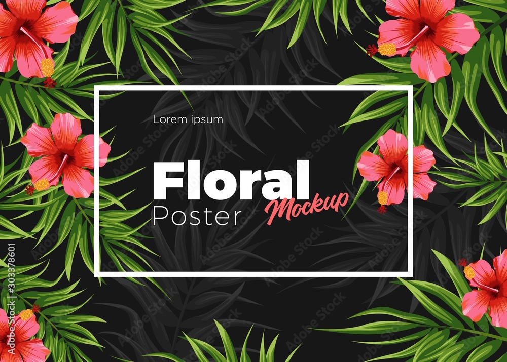 Obraz premium Bright tropical background with jungle plants. Exotic pattern with tropical leaves