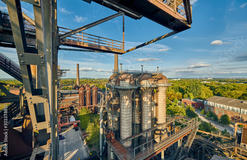 Abandoned Industrial factory in Duisburg, Germany. Public park Landschaftspark, landmark and tourist attraction. photo