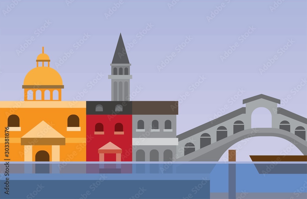 flood disaster in venice, italy with landmark in flat illustration vector flood disaster in venice, italy with landmark in flat illustration vector
