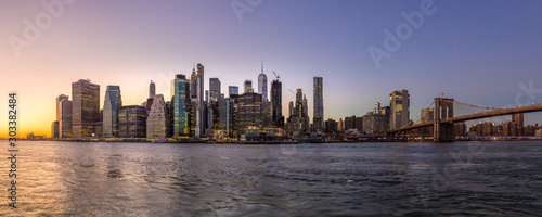 New York City downtown evening skyline buildings