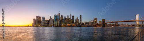 Photography New York City downtown evening skyline buildings