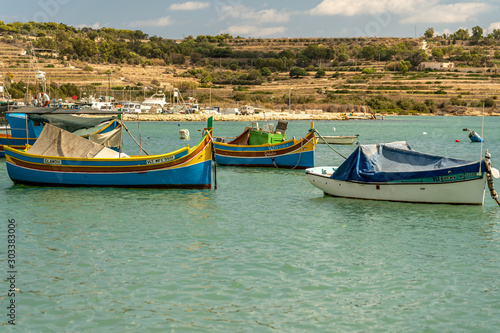 view of the harbor with boats, of marsaxlokk on malta