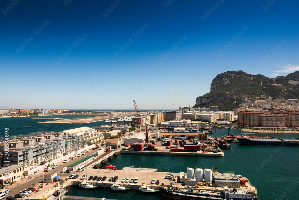 View of Gibraltar port area and the rock of Gibraltar 