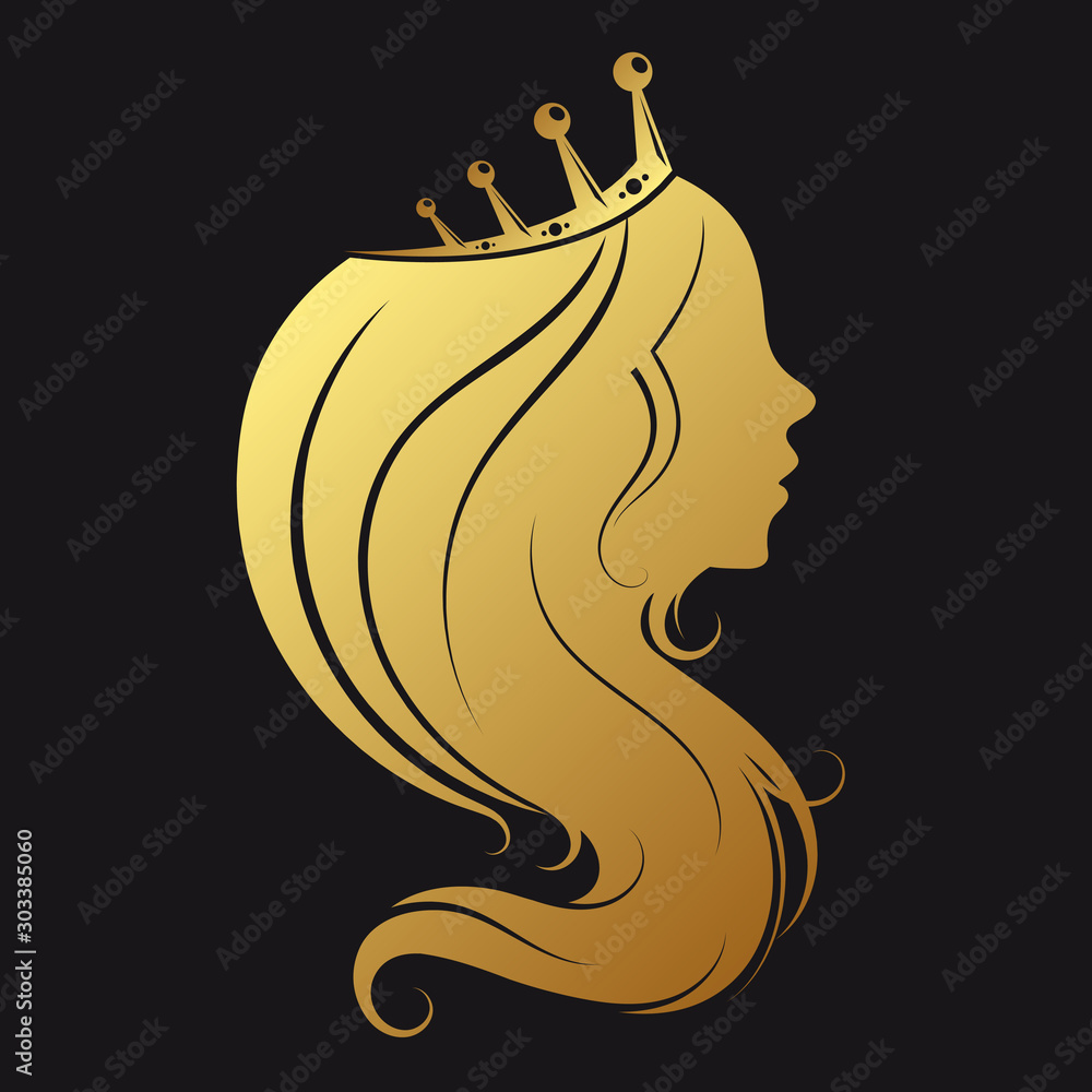 Silhouette of a girl with golden crown and a beautiful hairstyle Stock ...