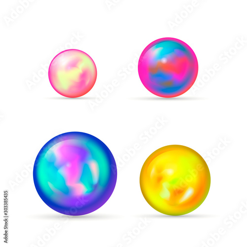 Set of glossy colorful marble balls on white