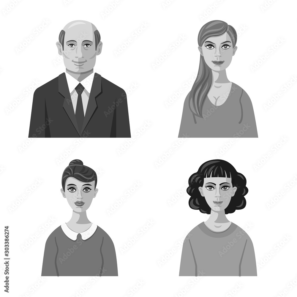 Isolated object of face and person logo. Collection of face and portrait stock symbol for web. Isolated object of face and person logo. Collection of face and portrait stock symbol for web.