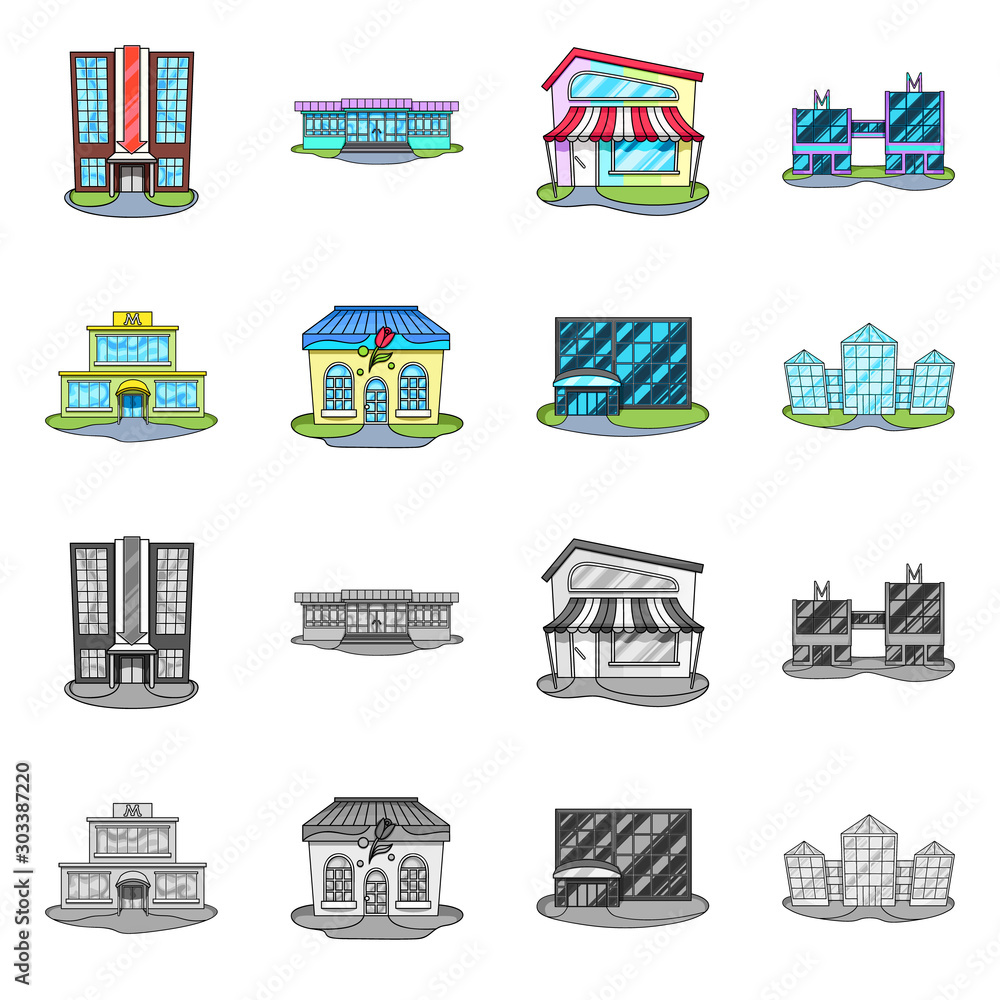 Vector illustration of supermarket and building symbol. Set of supermarket and local stock vector illustration.