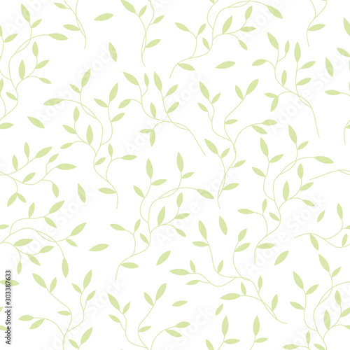 Decorative seamless pattern with green sprouts with leaves on white background. Ideall for fabric  wallpaper  wrapping paper  pattern fills  textile  web page textures. Vector Eps 10