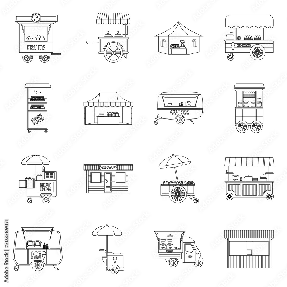 Vector illustration of market and exterior icon. Set of market and food stock vector illustration.