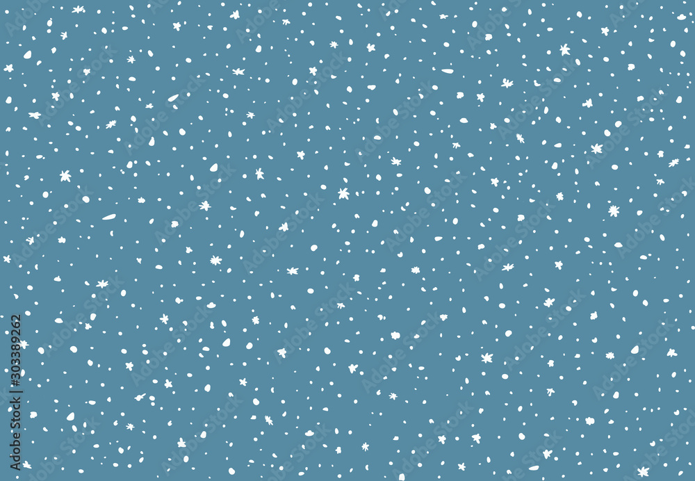Snowfall texture for flat design. Evenly falling snow. - obrazy, fototapety, plakaty 