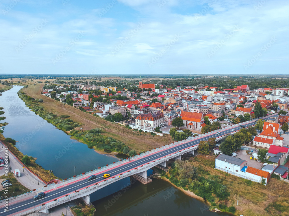 Summer aerial skyline cityscape of Śrem, Wielkopolska, Poland