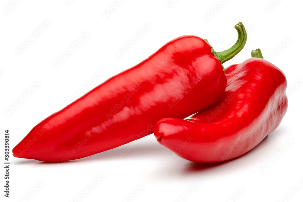 Fresh red peppers isolated on white background