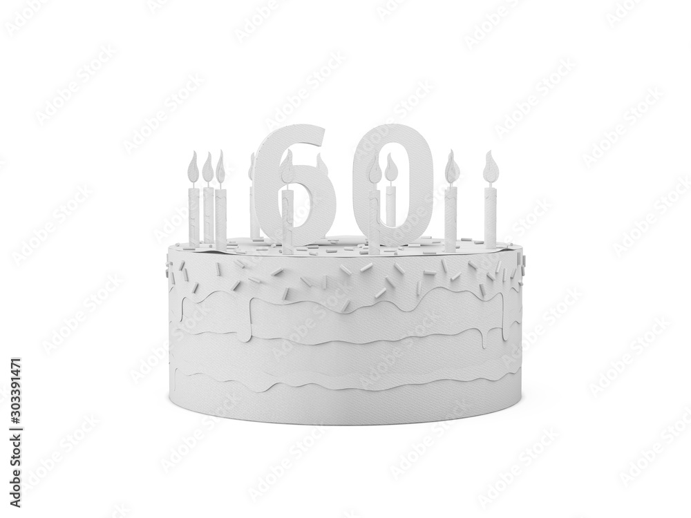 White Papercraft Birtday Cake number 60