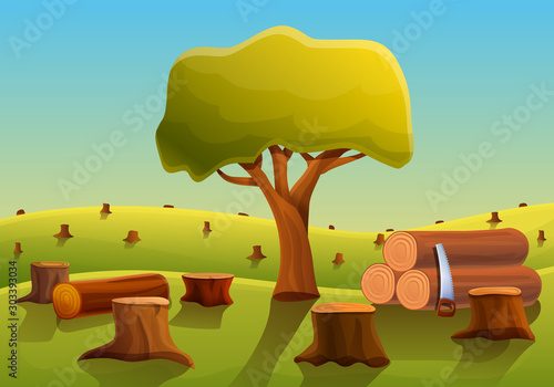 Global deforestation concept banner. Cartoon illustration of global deforestation vector concept banner for web design