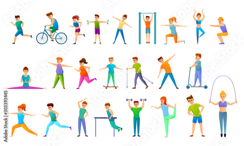 Outdoor fitness icons set. Cartoon set of outdoor fitness vector icons for web design