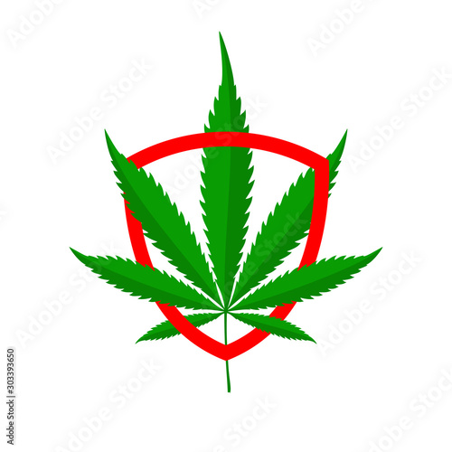 Shield with Cannabis or marijuana leaves.