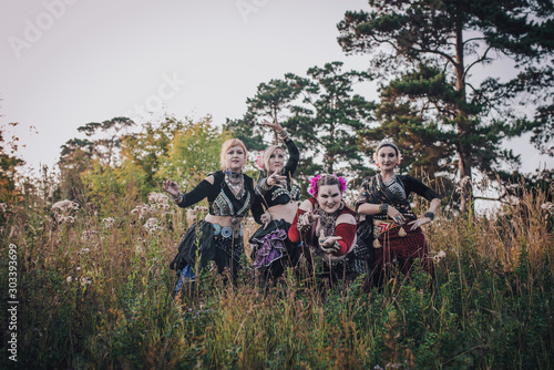 Tribal dancers in the forest