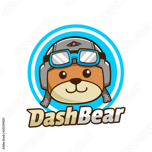 cute Dash Bear ready to Fly logo design