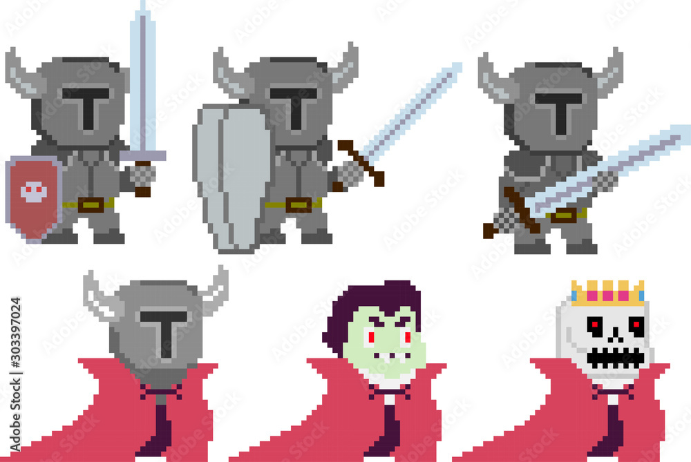 Set of pixel characters in art style Set of pixel characters in art style