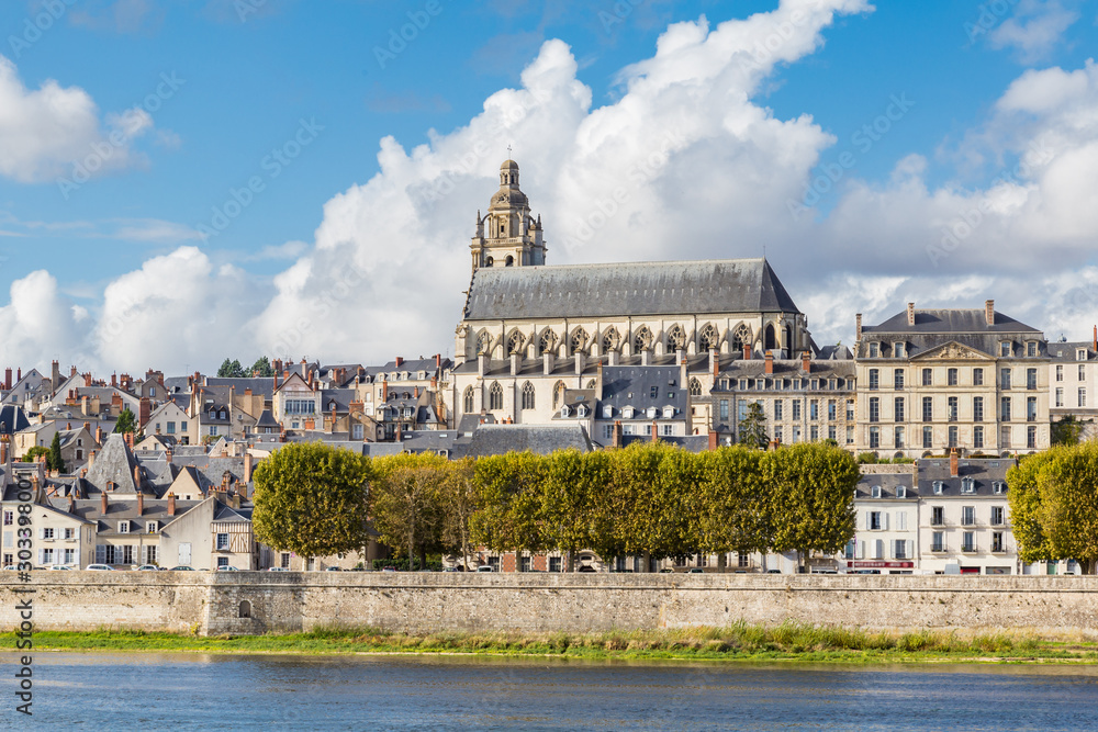 Cityscape Blois with the Cathedral of St. Lois and Loire river, Loir-et-Cher in France