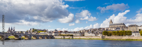 Cityscape Blois with the Cathedral of St. Lois and ancient stone bridge over Loire river, Loir-et-Cher in France