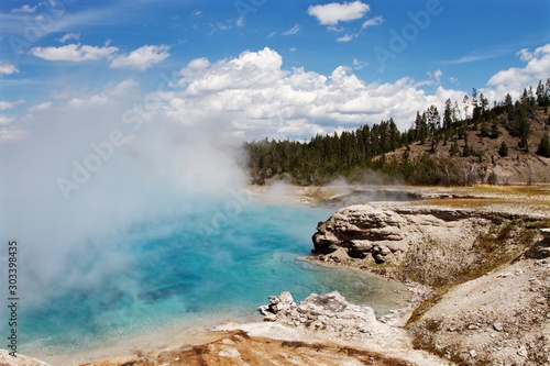 Hot water pool in Yellowstone National park near Grand Prismatic Spring- Wyoming, USA 