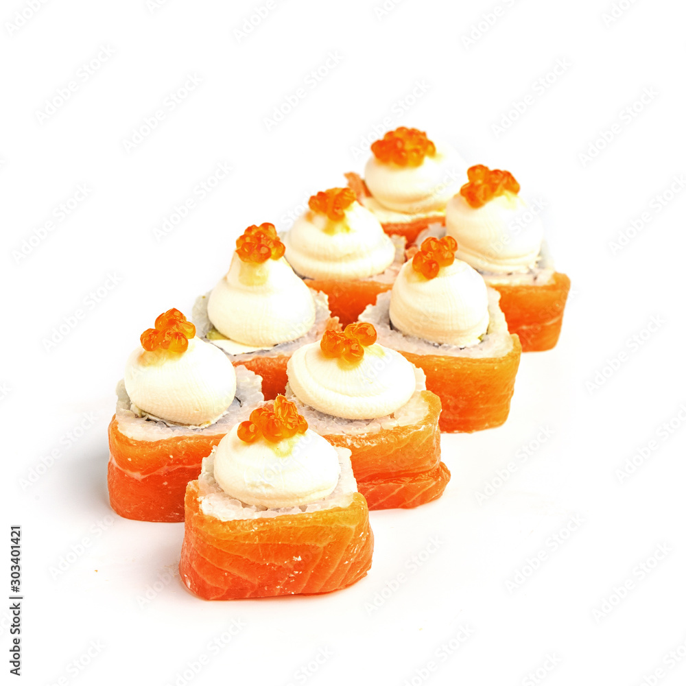 Set of traditional japanese rolls on a white background. Set of traditional japanese rolls on a white background.