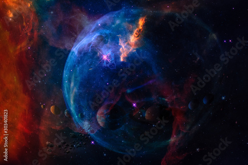 Universe scene with planets, stars and galaxies in outer space, the space exploration. Science wallpaper. Elements furnished by NASA