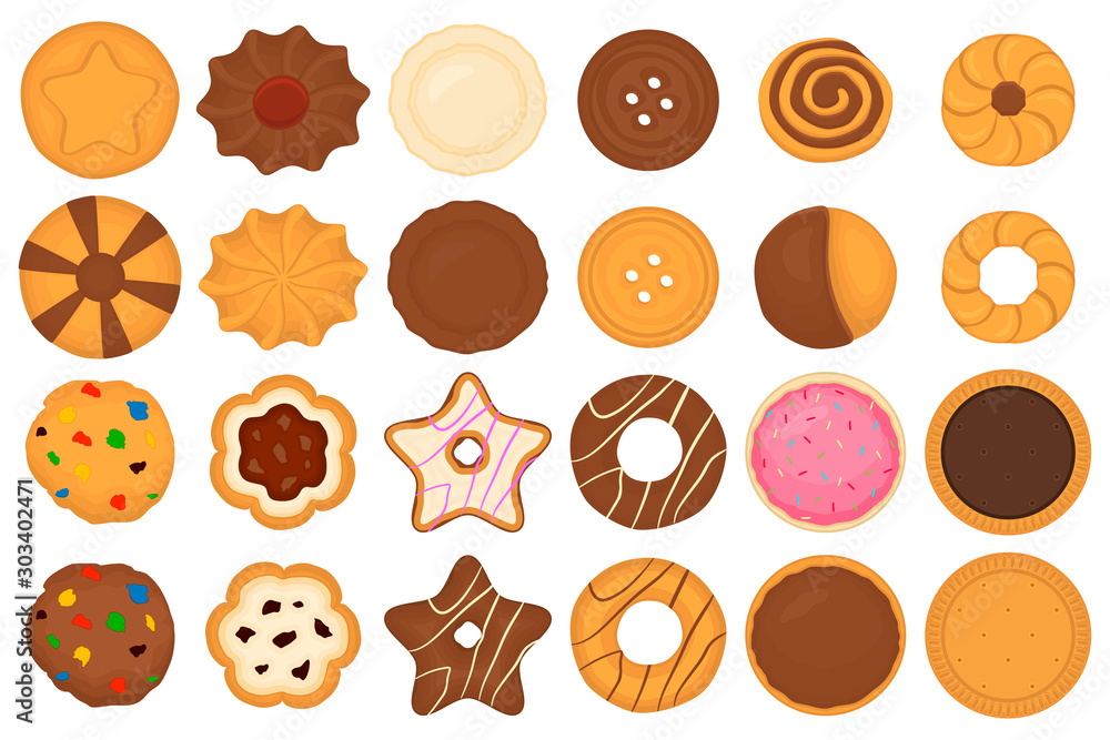Illustration on theme big set different biscuit, kit colorful pastry cookie