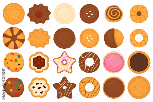 Illustration on theme big set different biscuit, kit colorful pastry cookie