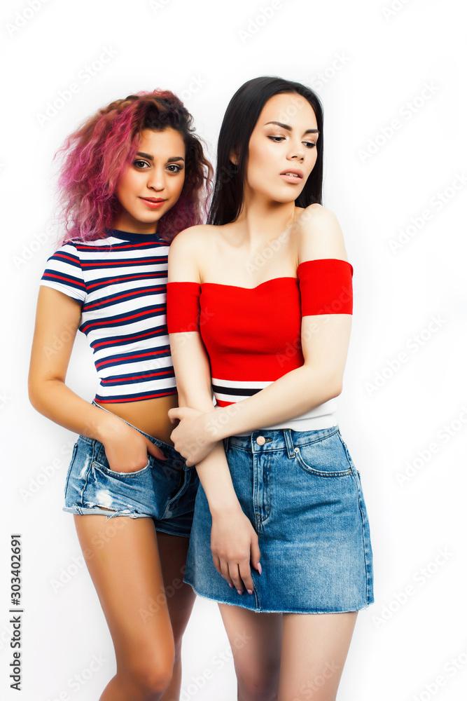 best friends teenage girls together having fun, posing emotional, two diverse nations students: african american and asian best friends teenage girls together having fun, posing emotional, two diverse nations students: african american and asian