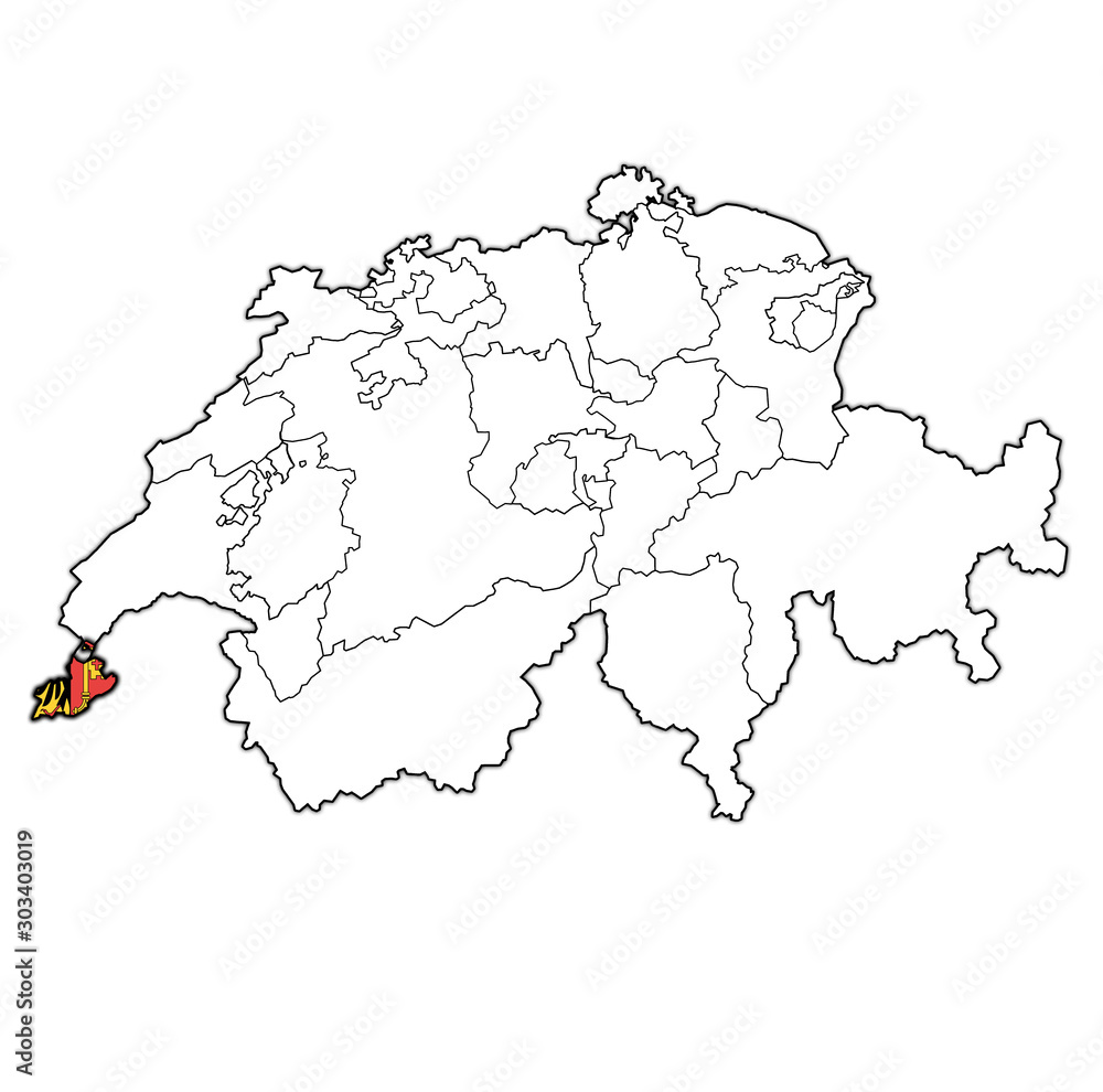 flag of Geneva canton on map of switzerland