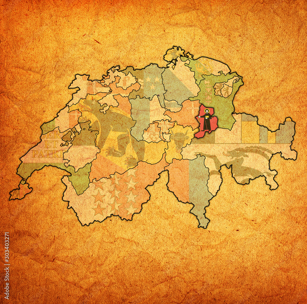 flag of Glarus canton on map of switzerland