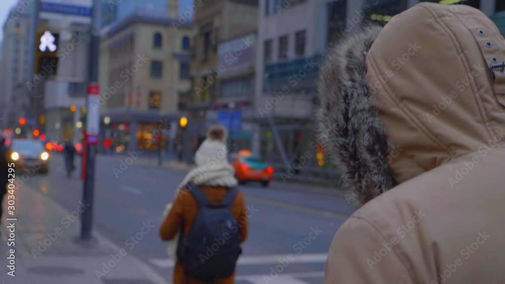 People walking outside in a downtown city on cold winter day 01 People walking outside in a downtown city on cold winter day 01