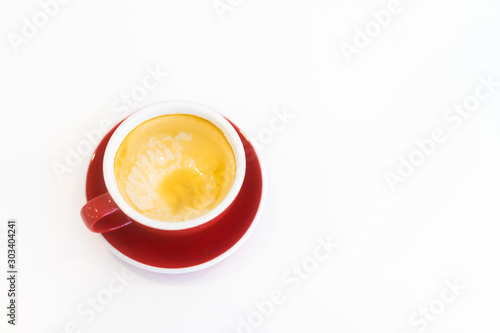 Empty coffee cup after drink.Red coffee cup on white background.