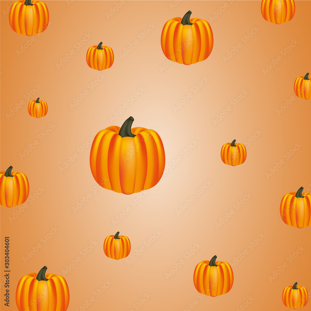 Orange background with pumpkins of different sizes. Orange background with pumpkins of different sizes.