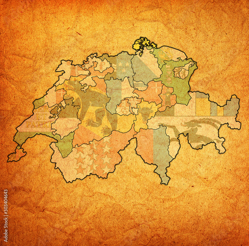 flag of Schaffhausen canton on map of switzerland