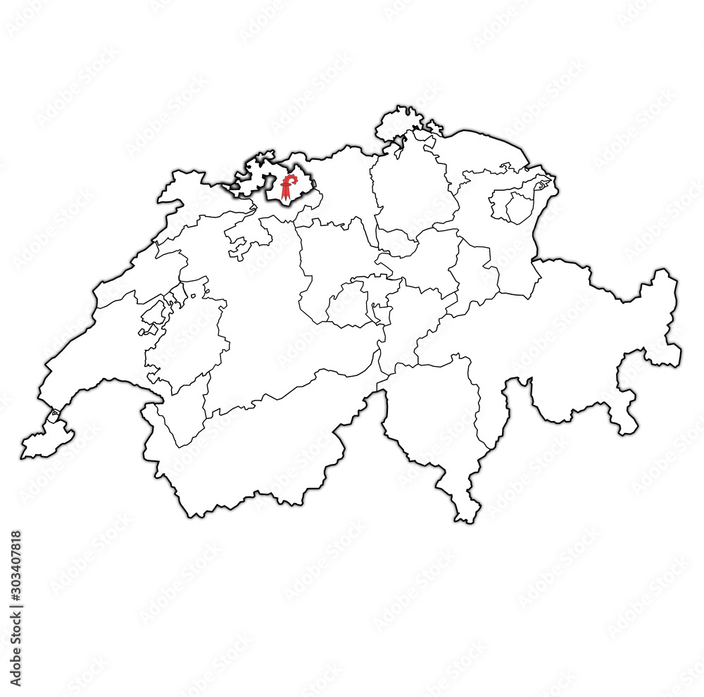 flag of Basel-Landschaft canton on map of switzerland