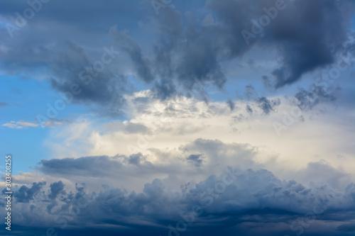 Beautiful sky with heavy, rainy clouds. Bright clouds.