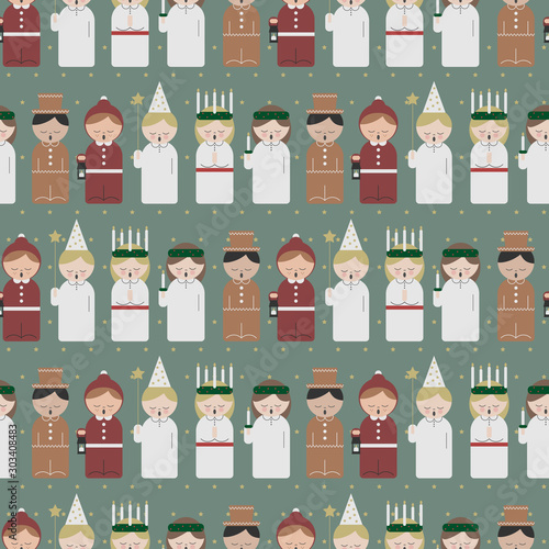 Seamless pattern Saint Lucy at Christmas, vector photo