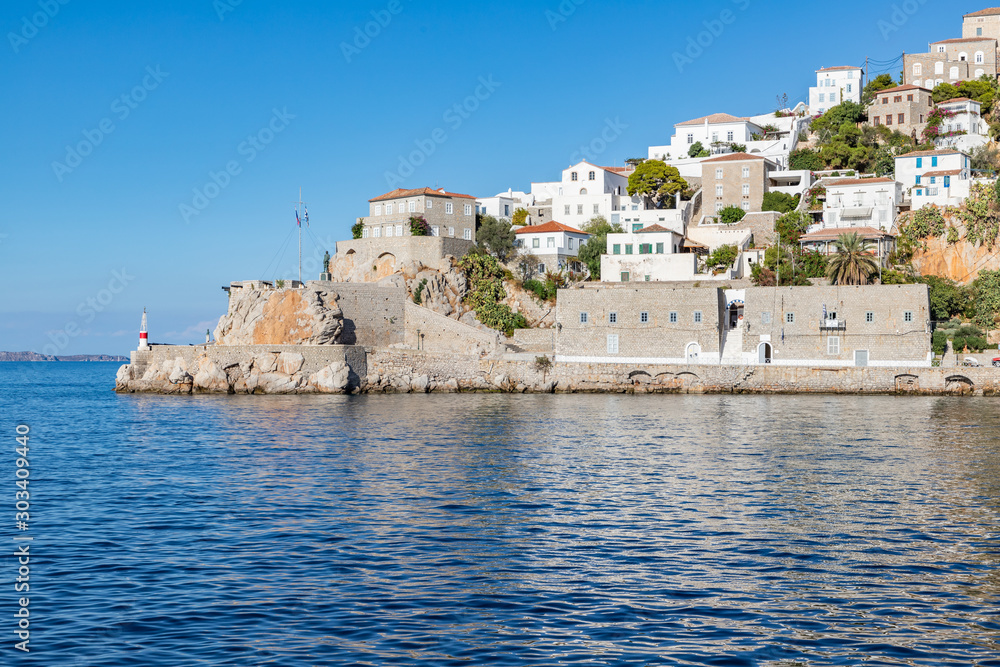 Village houses in the mountain in Hydra Island