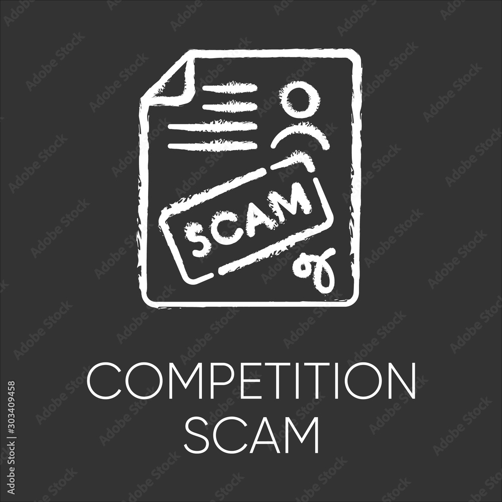 Fototapeta premium Competition scam chalk icon. Money deposit fraud. Fake prize scamming. Upfront payment. Financial scamming. Malicious practice. Fraudulent scheme. Isolated vector chalkboard illustration