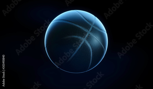 3D Rendering of creative basketball with rimlight on black background © Martin Piechotta