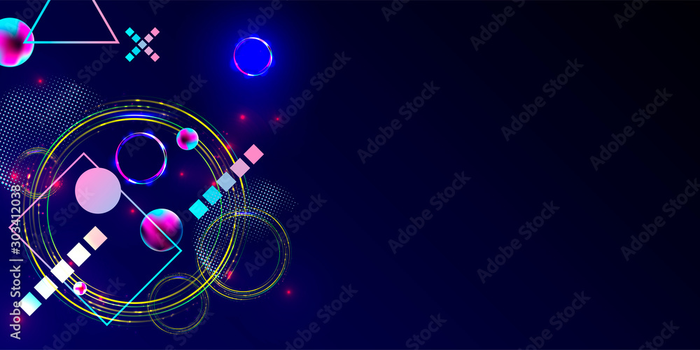 Dark retro futuristic neon abstraction background cosmos starry sky glowing galaxy