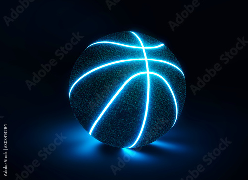 3D Rendering of creative basketball with glowing neon seams © Martin Piechotta