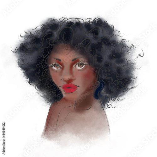 Beautufil african american woman watercolor illustration fashion style portrait photo