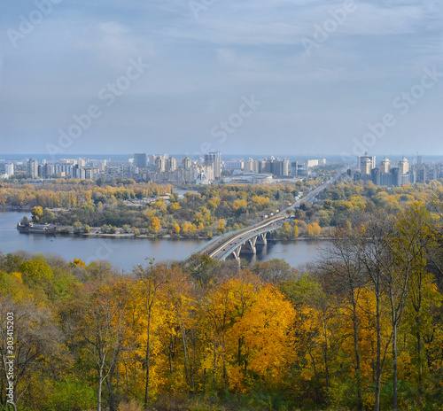 Kyiv, Ukraine, Dnipro river. Pechersk view, autumn 2012.